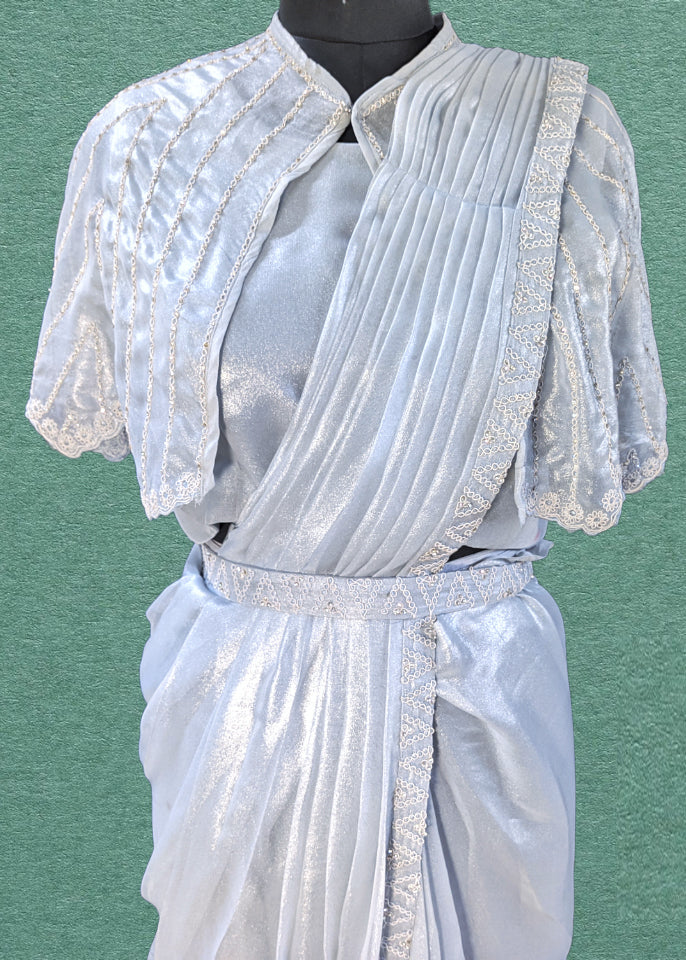 Designer Silver Marble Georgette Grey Ready To Wear Saree