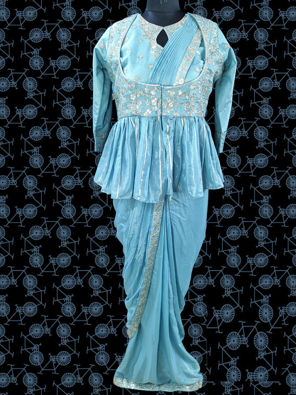 Designer Silver Marble Georgette Blue Ready To Wear Saree