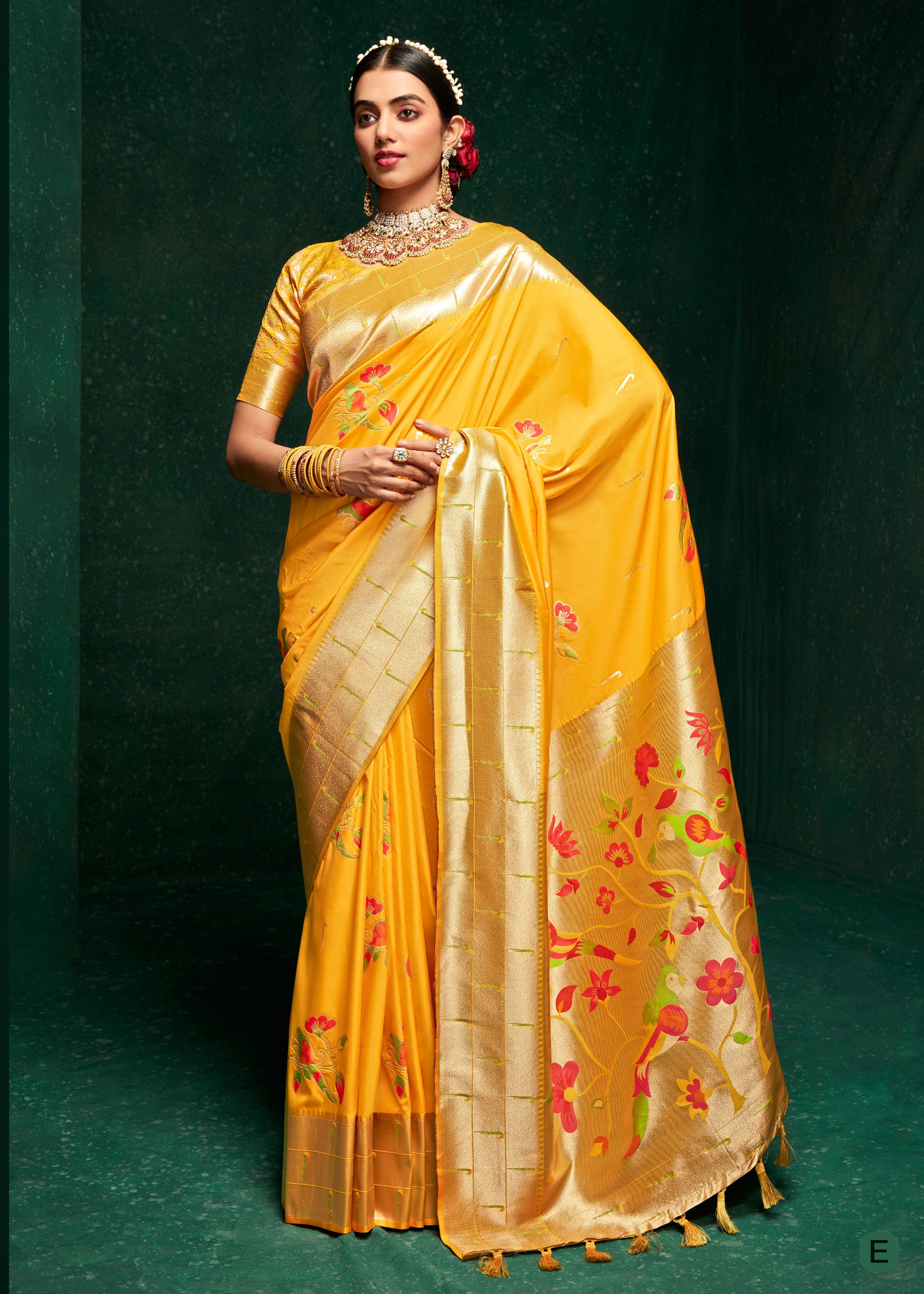 Pure Silk Meena Woven Yellow Paithani Sare
