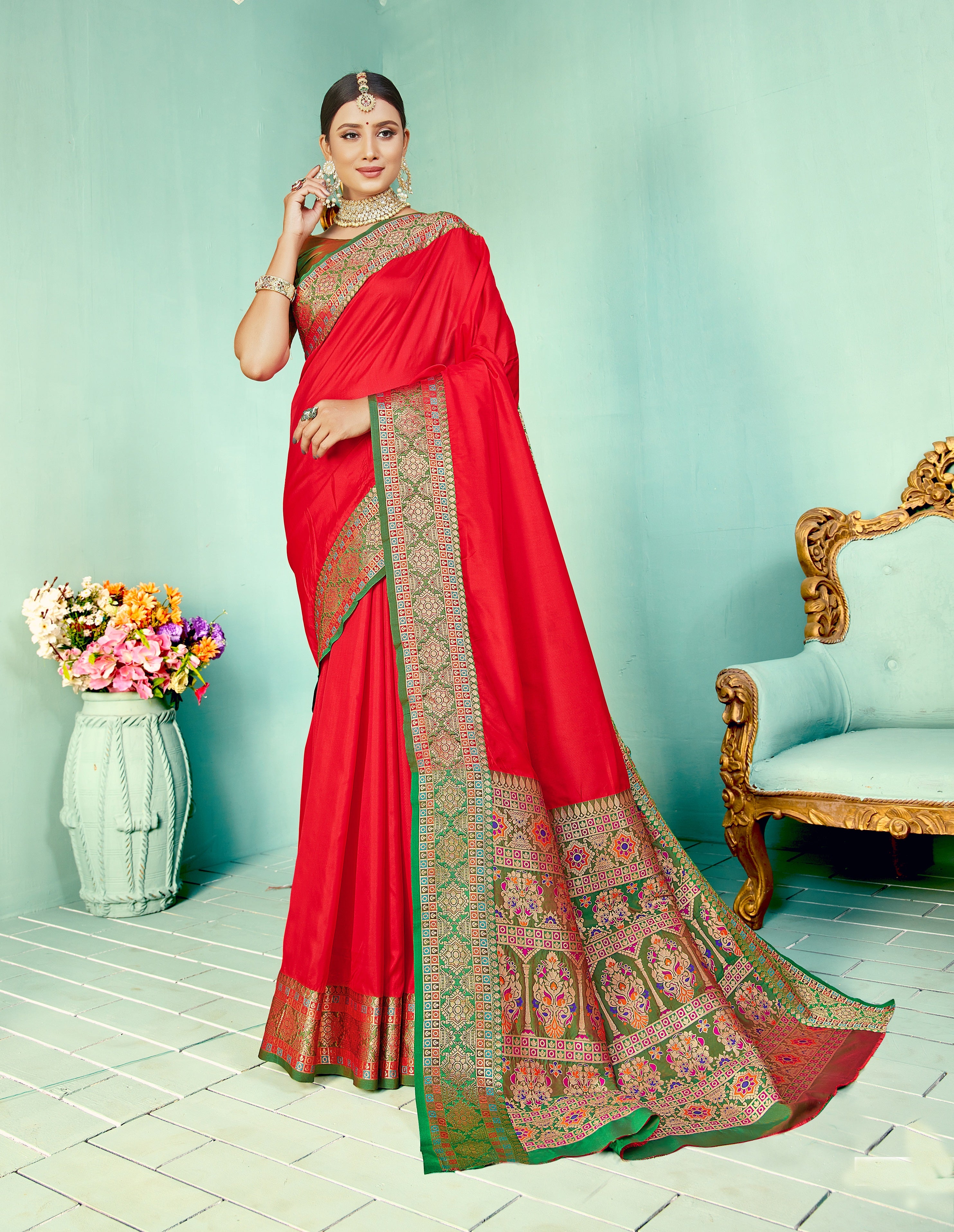 Crimson Red Woven Paithani Silk Saree