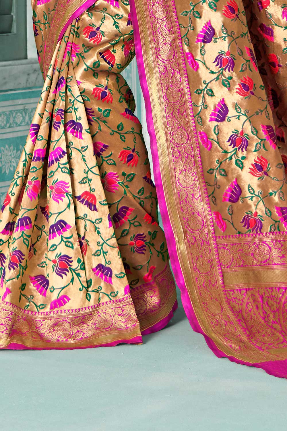 Gold Paithani Silk Weaving Saree