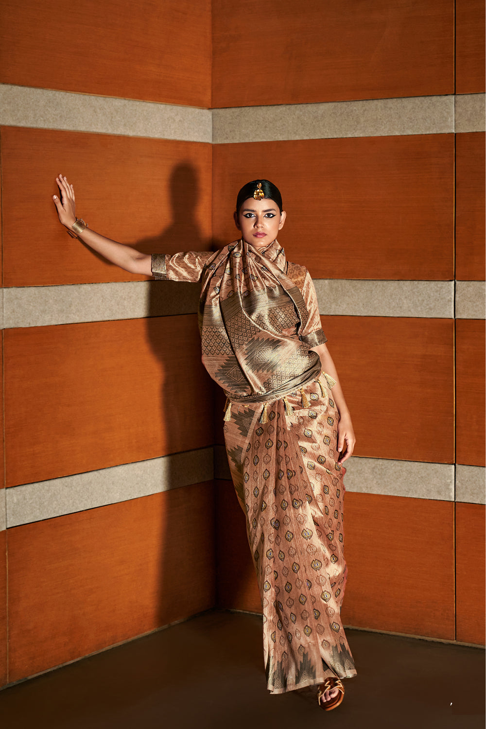 Gold Digital Printed Handloom Silk Saree By Shangrila Designer Saree