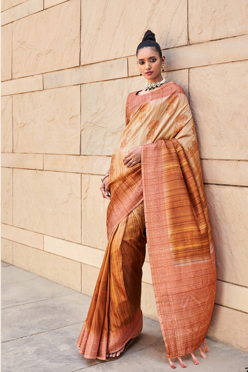 Peach Digital Printed  Silk Saree  With  Blouse Piece  By Shangrila Designer