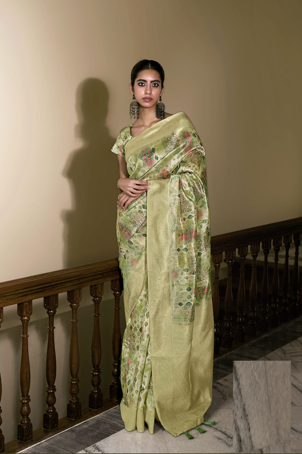 Digital Printed Mehendi Lichi Silk Silk Saree