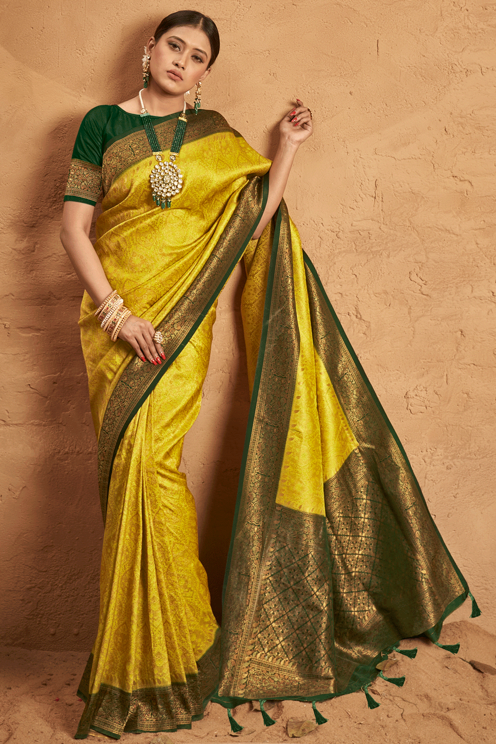 Mustered Yellow Kanjivaram Silk Saree
