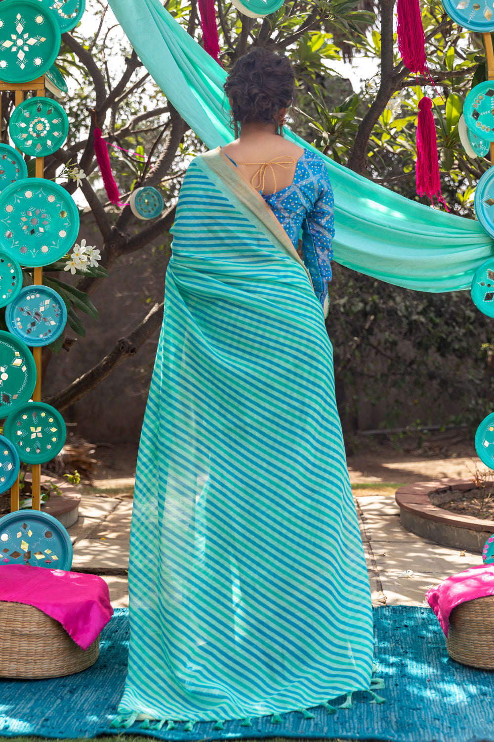 Blue Lehariya Printed Linen Saree