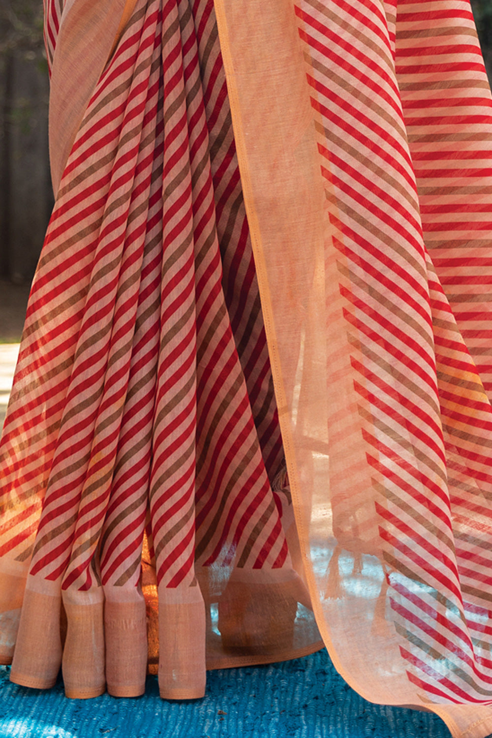 Red Lehariya Printed Linen Saree