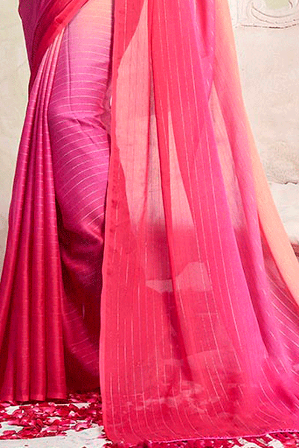 Baby Pink Satin Printed designer saree
