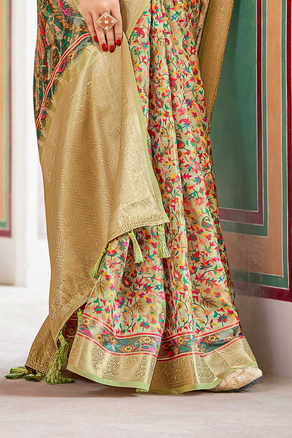 Green Woven Printed Silk Saree