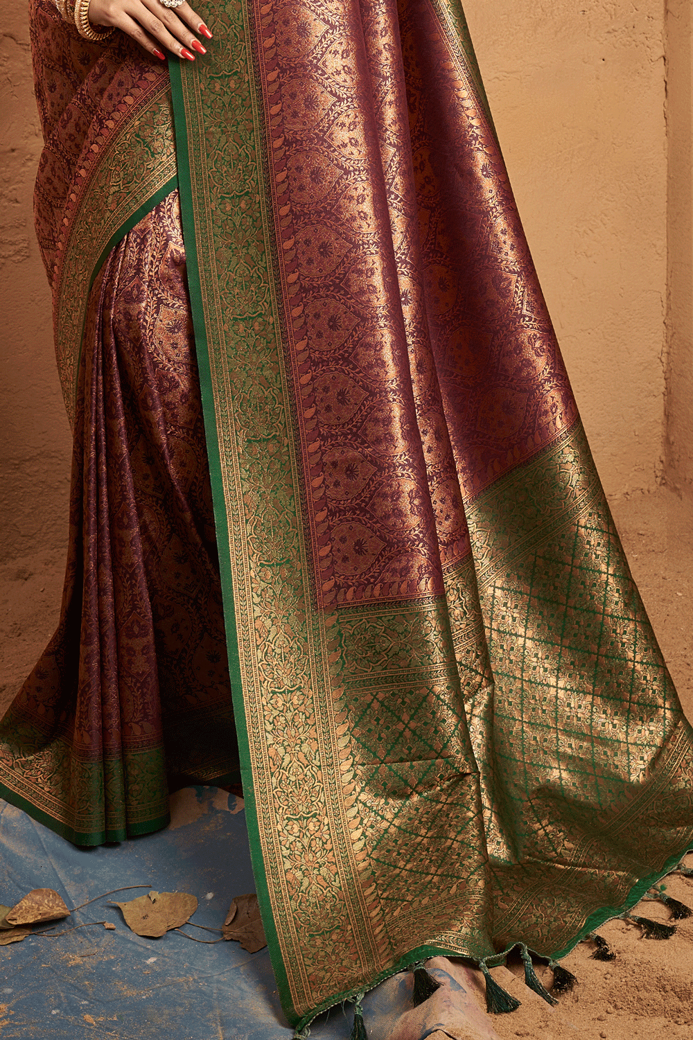 Mahogany Maroon Kanjivaram Silk Saree