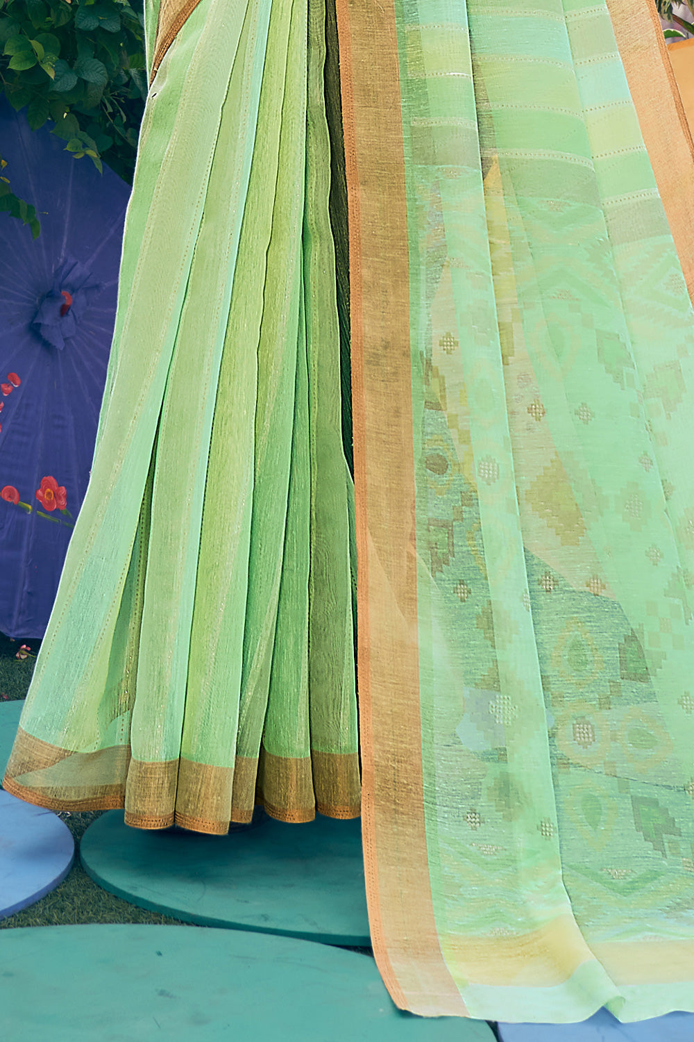 Green Striped Cotton saree