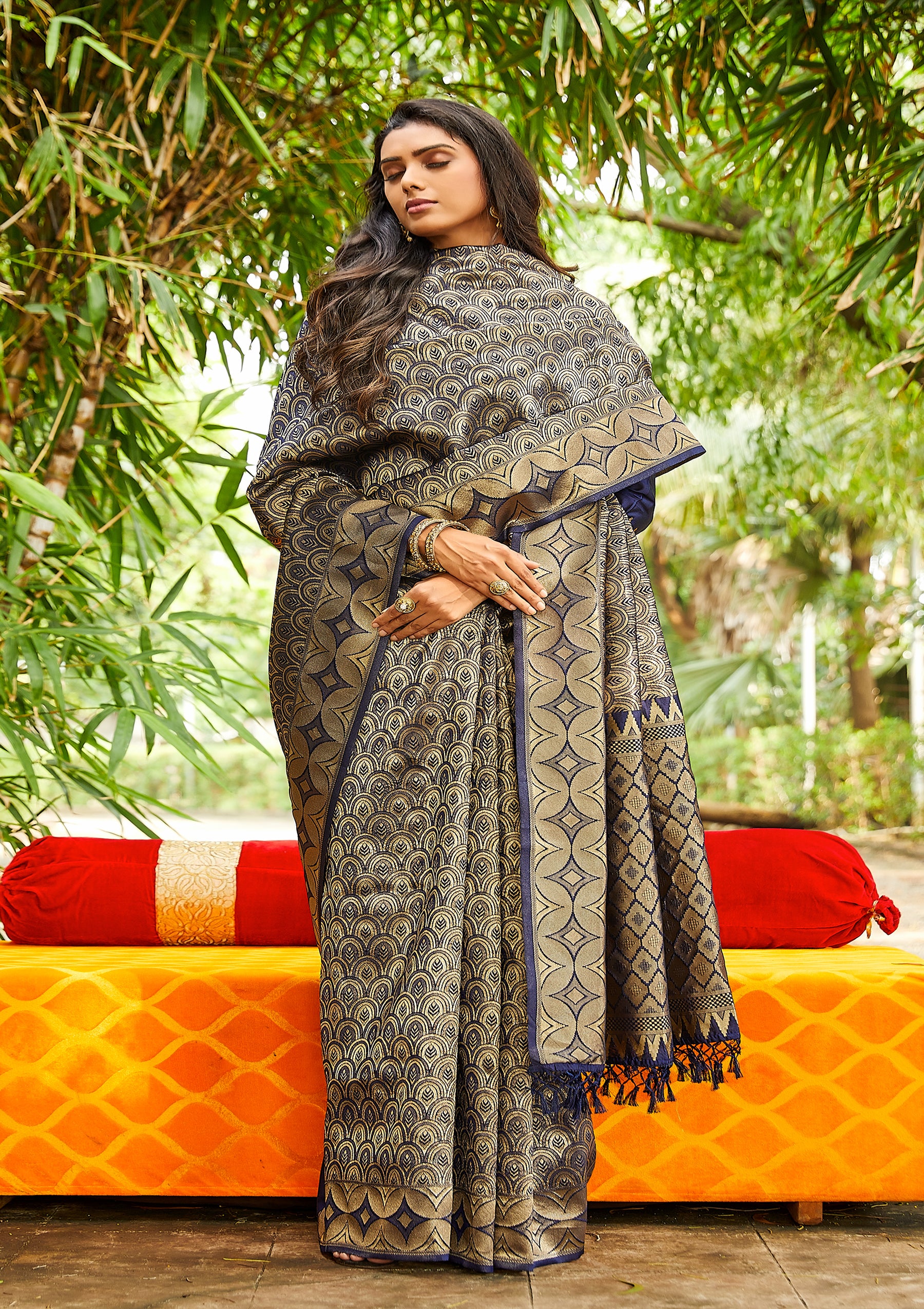 Blue Banarasi Silk Sarees By Shangrila Designer