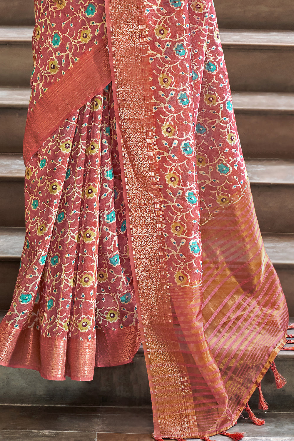 Brown  Printed Linen Silk Saree By Shangrila