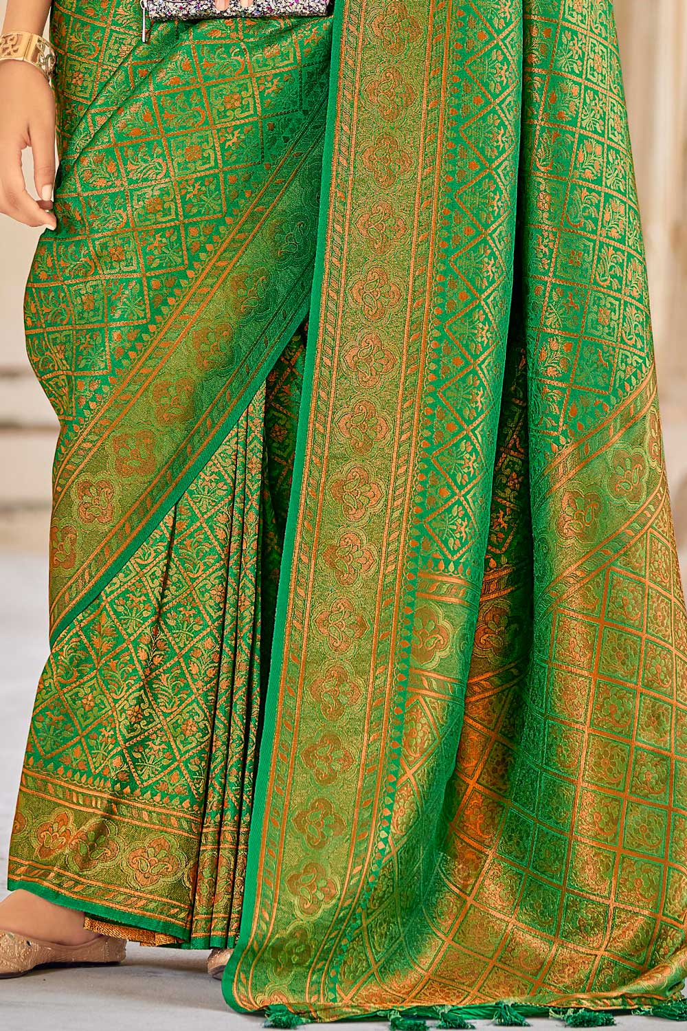 Green Pure Zari Woven Silk Saree