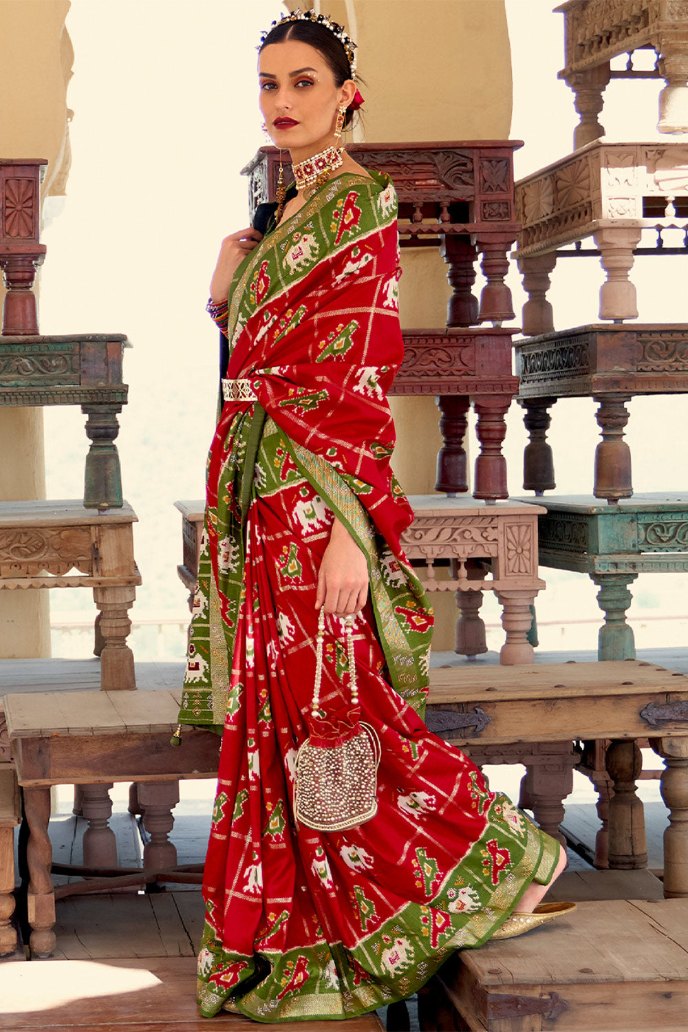 Red Printed Patola Silk Saree