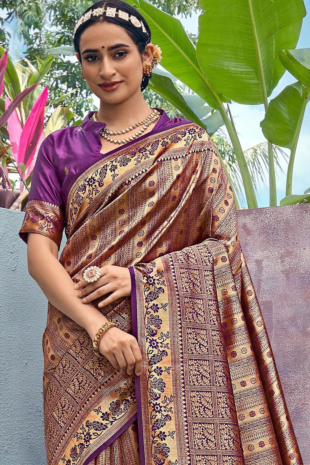 Purple Ethnic Art Woven Silk Saree