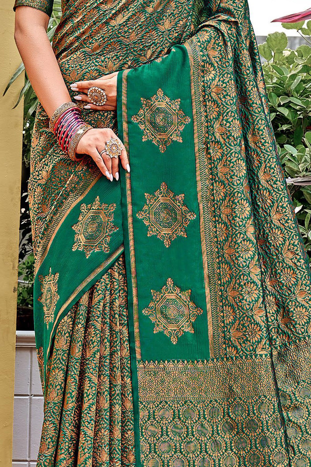 Green Woven Designer Art Silk Saree By Shangrila Designer
