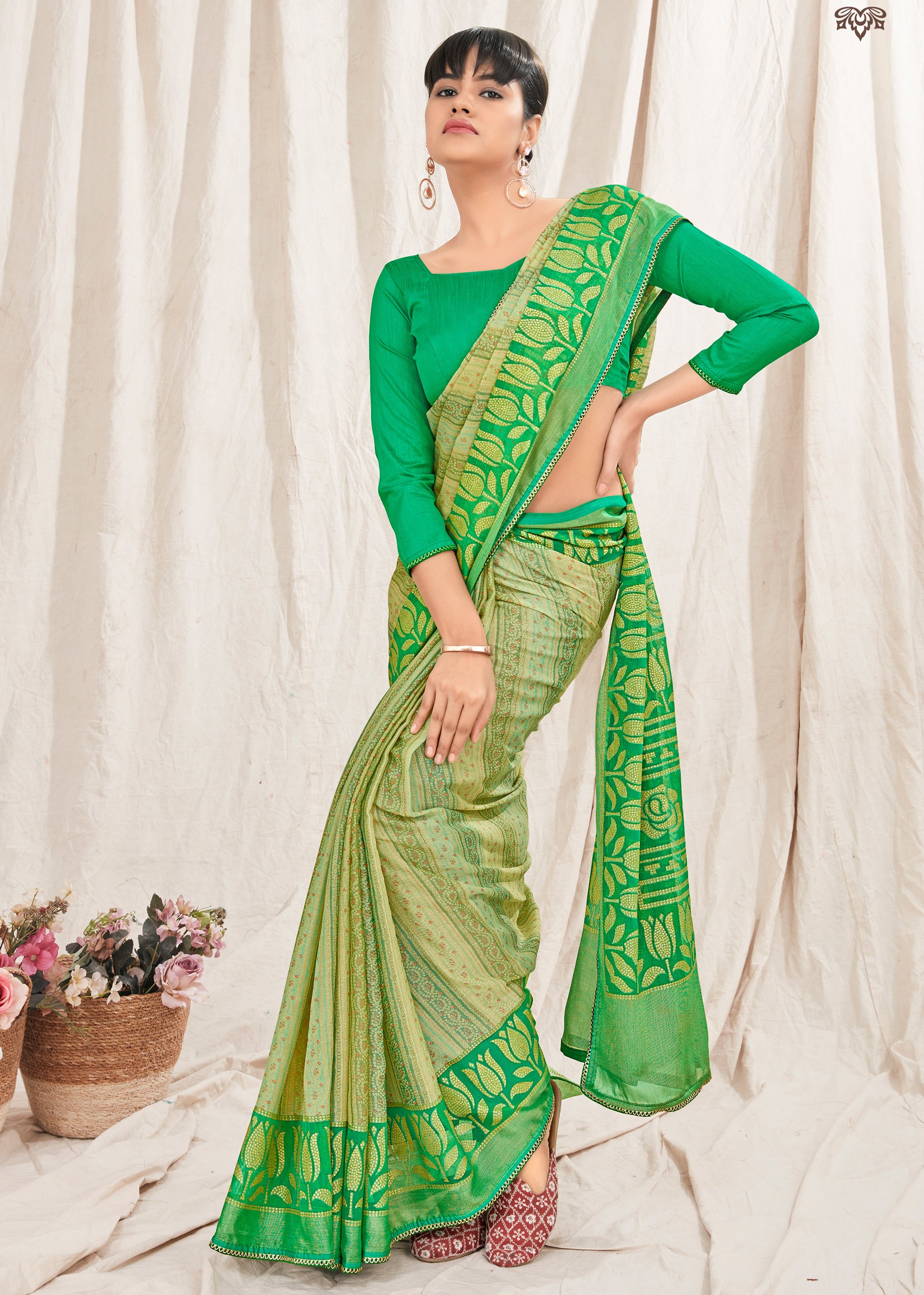 Buy Sangam Prints Light Green Linen Woven Zari Work Traditional Tassels  Saree with Unstitched Blouse online