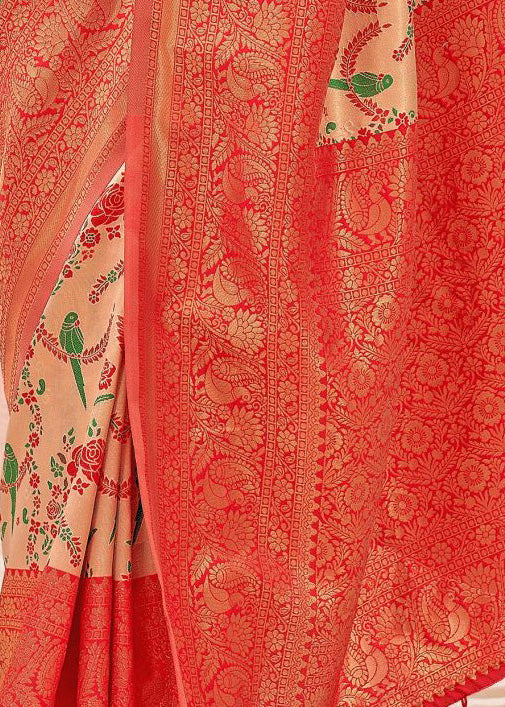 Kanchipuram Ethnic Motifs Gold Red Pure Kanjivaram Silk Saree
