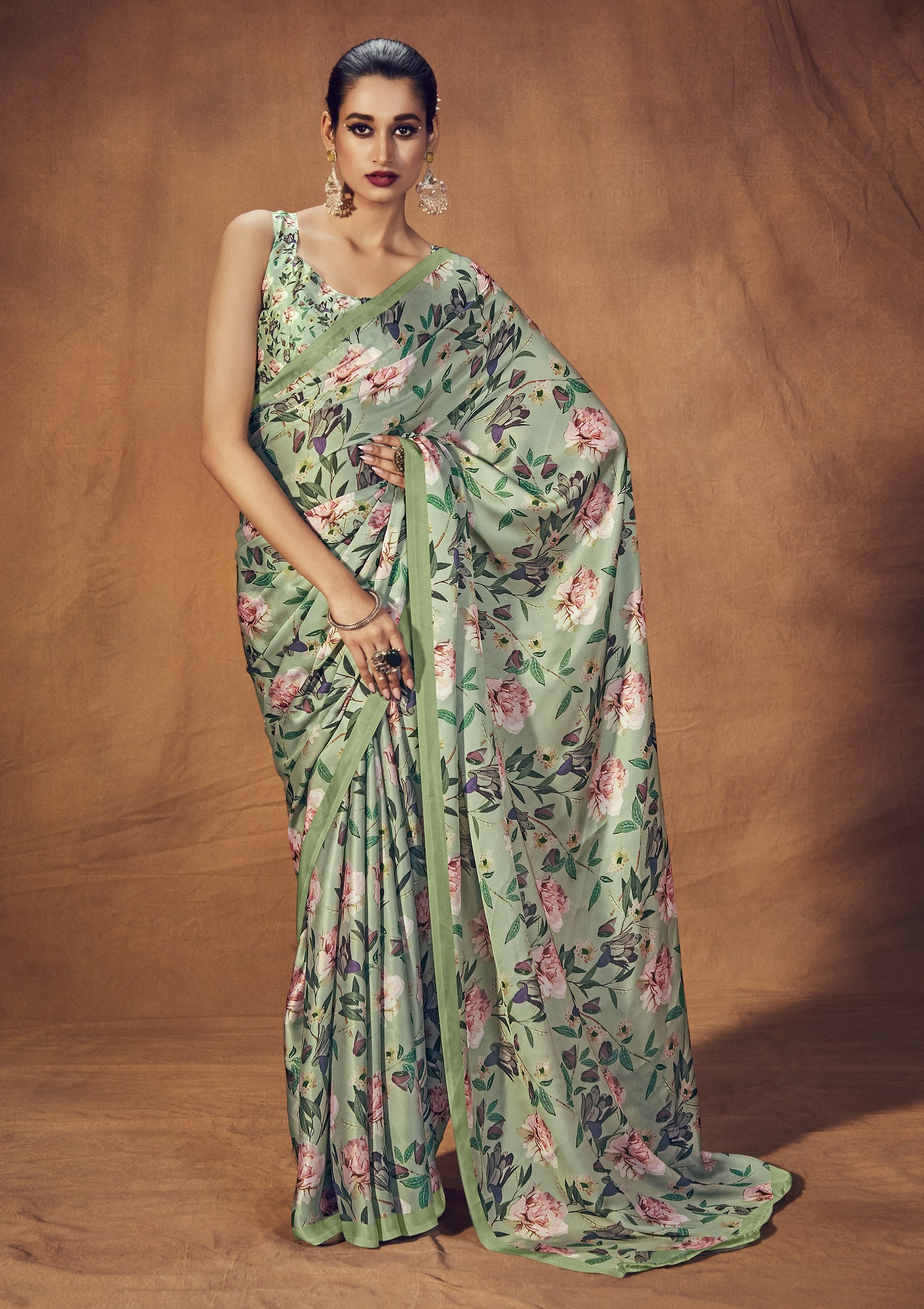 Satin - Floral Print - Sarees: Buy Latest Indian Sarees Collection