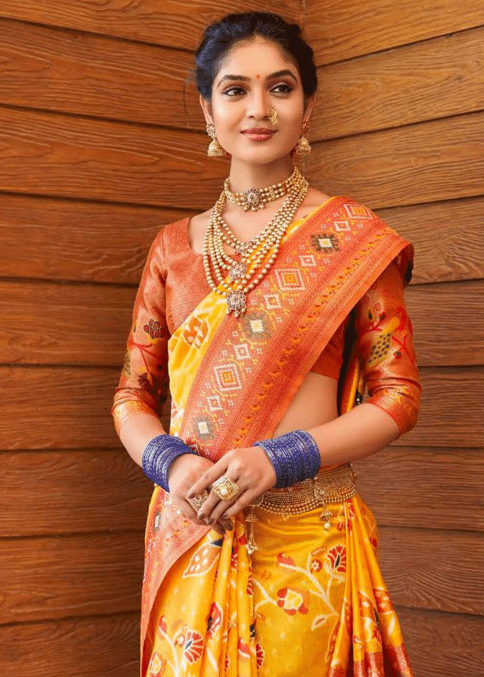 Violet saree with orange blouse | Saree designs, Bridal silk saree, Wedding  silk saree