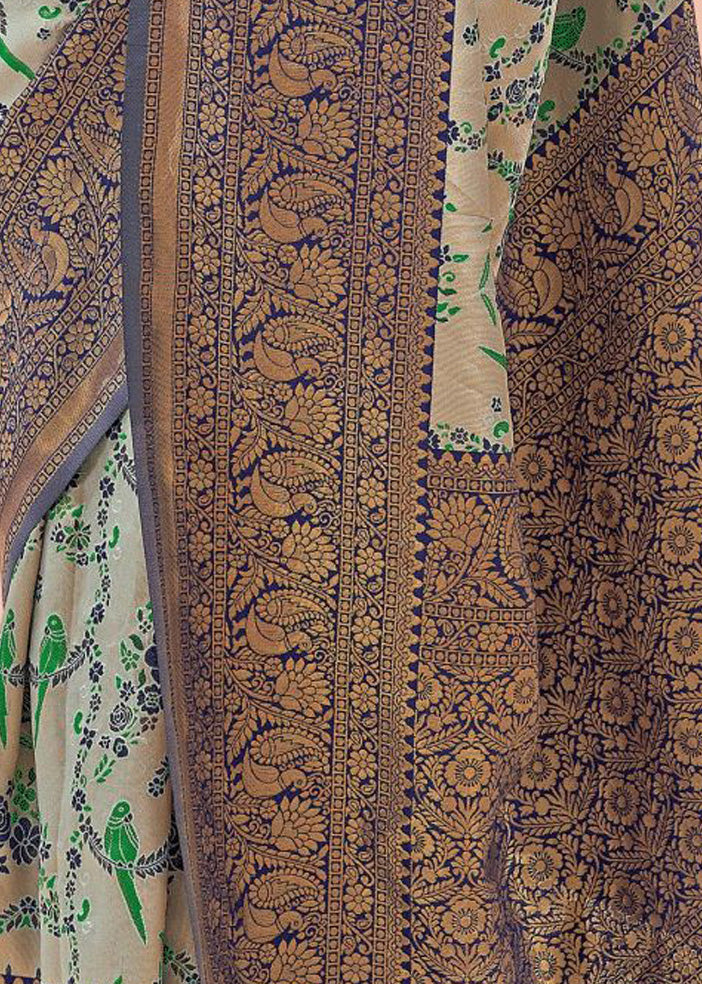 Kanchipuram Ethnic Motifs Silver Blue Pure Kanjivaram Silk Saree