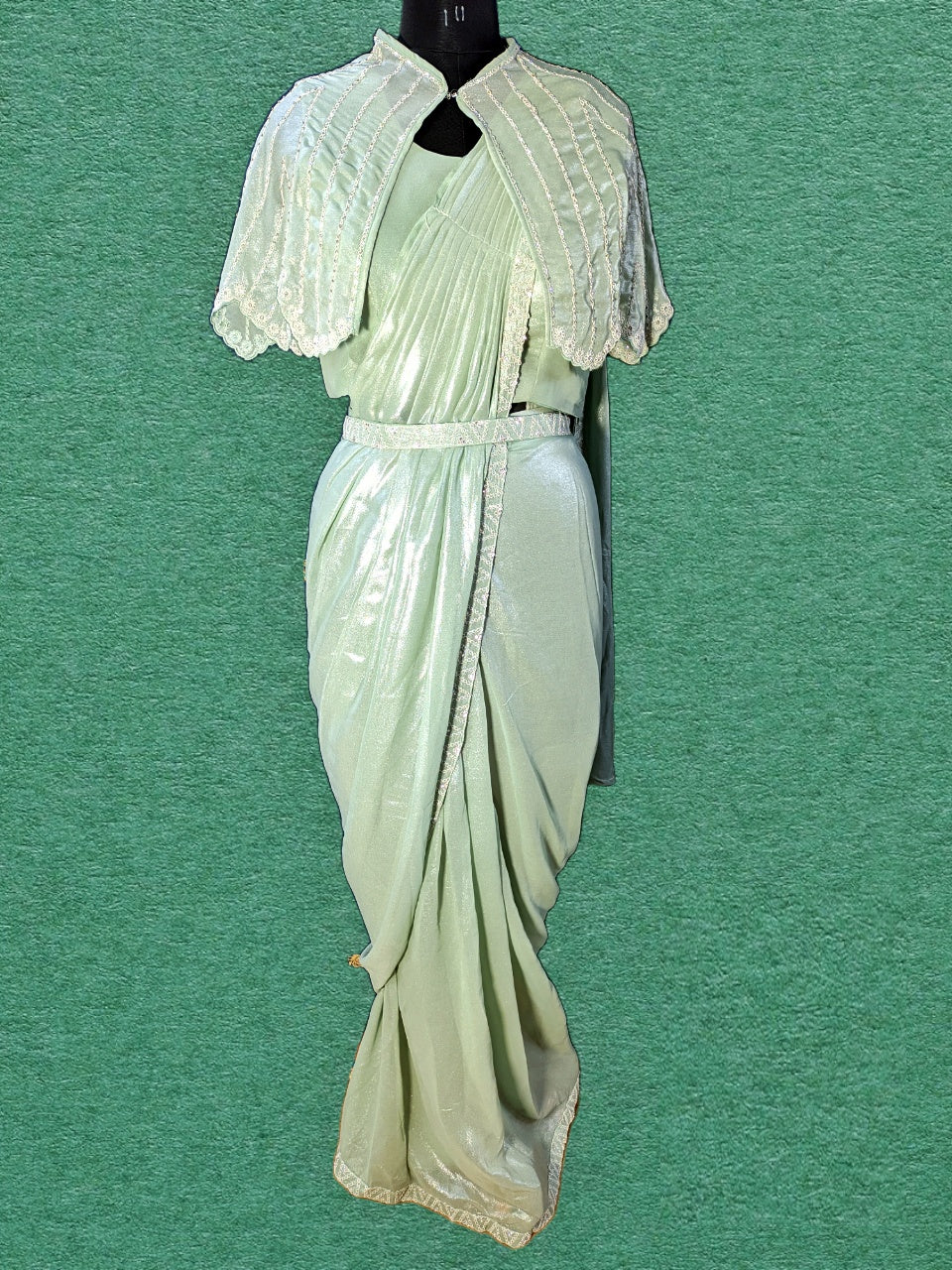 Designer Silver Marble Georgette Green Ready To Wear Saree