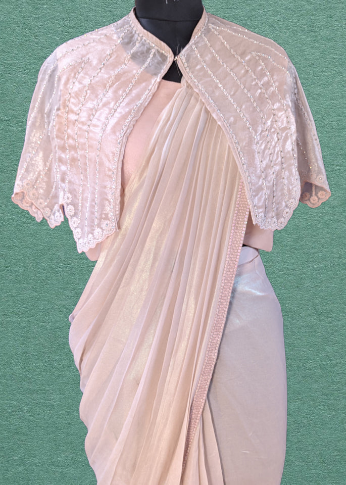Designer Silver Marble Georgette Peach Ready To Wear Saree