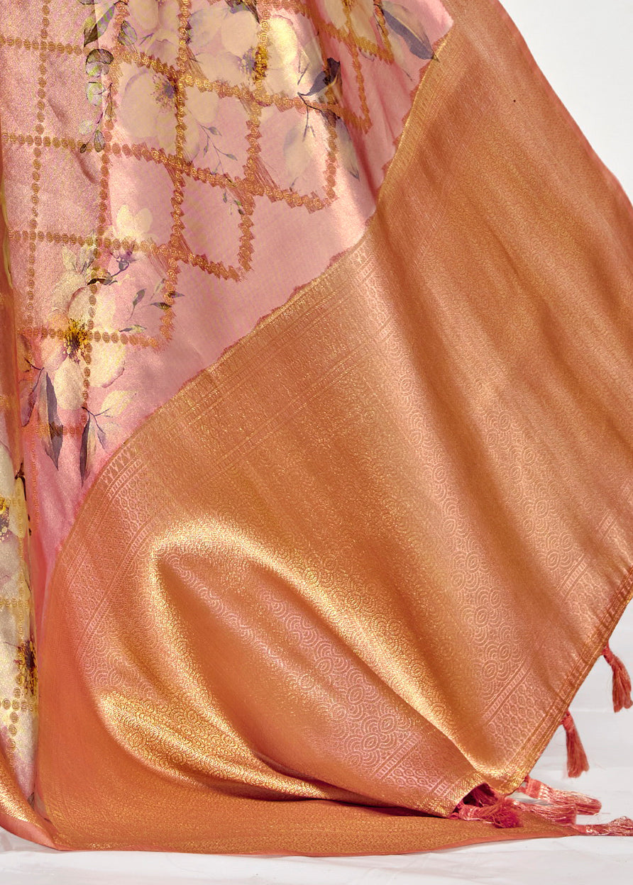 Digital Printed Gold Zari Woven Purple White Art Silk Sarees