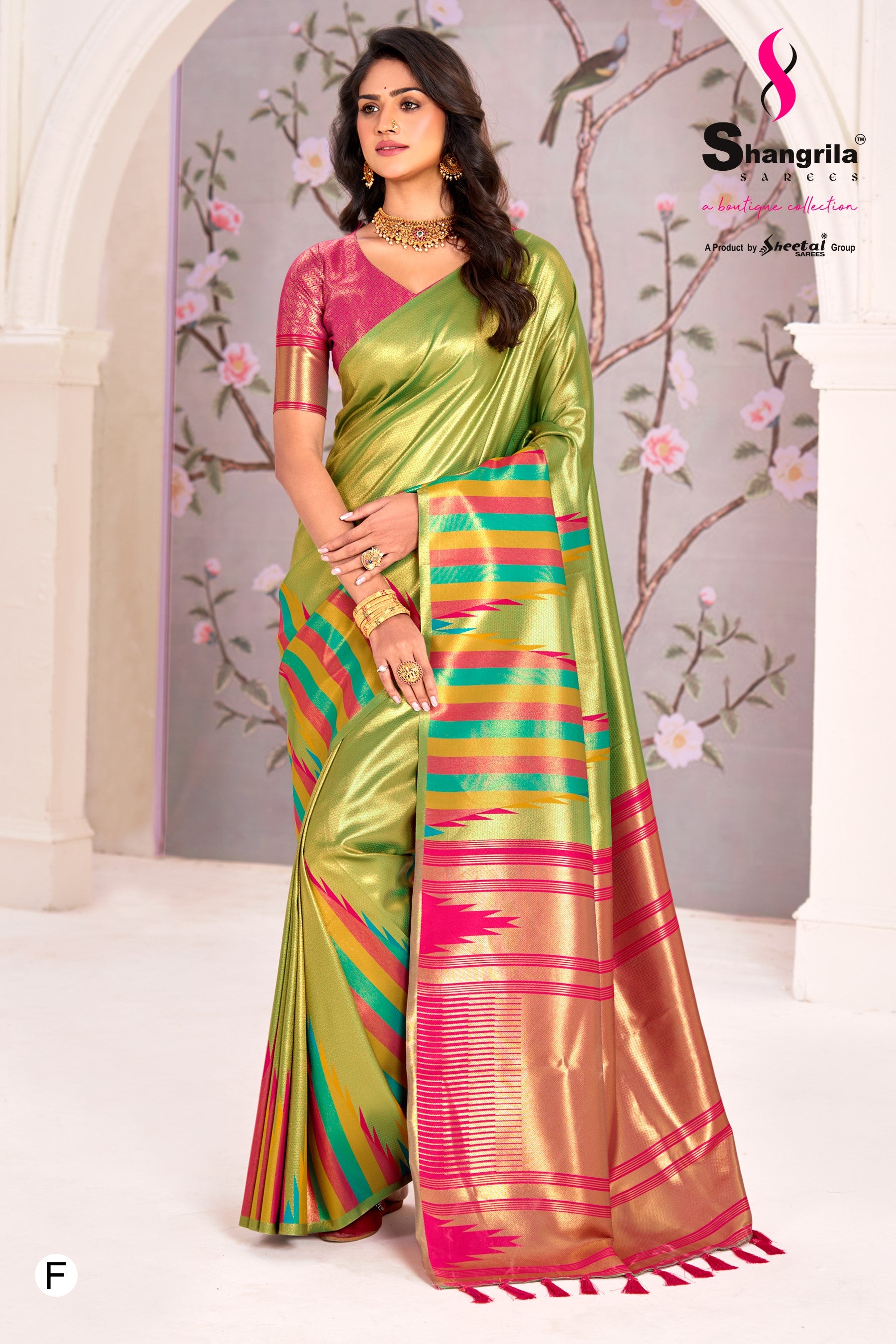 Parrot Green Temple Border Kanchipuram Silk Saree