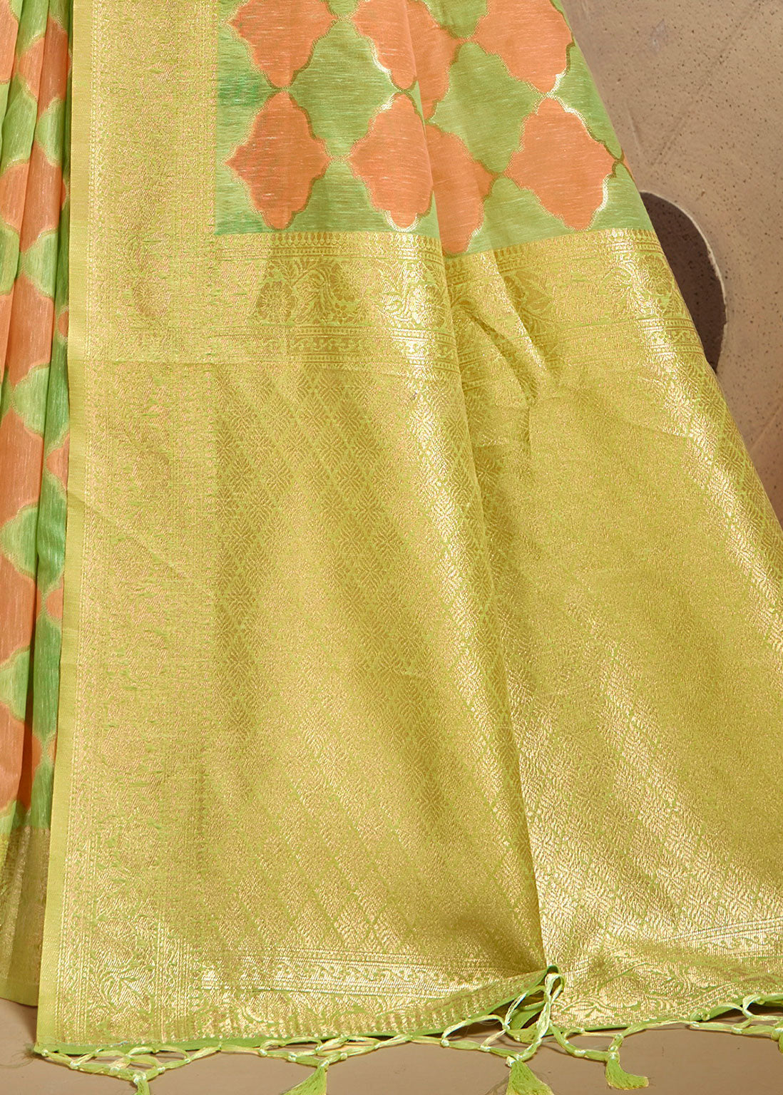 Geometric Woven Green Brown Rangkart Silk Saree