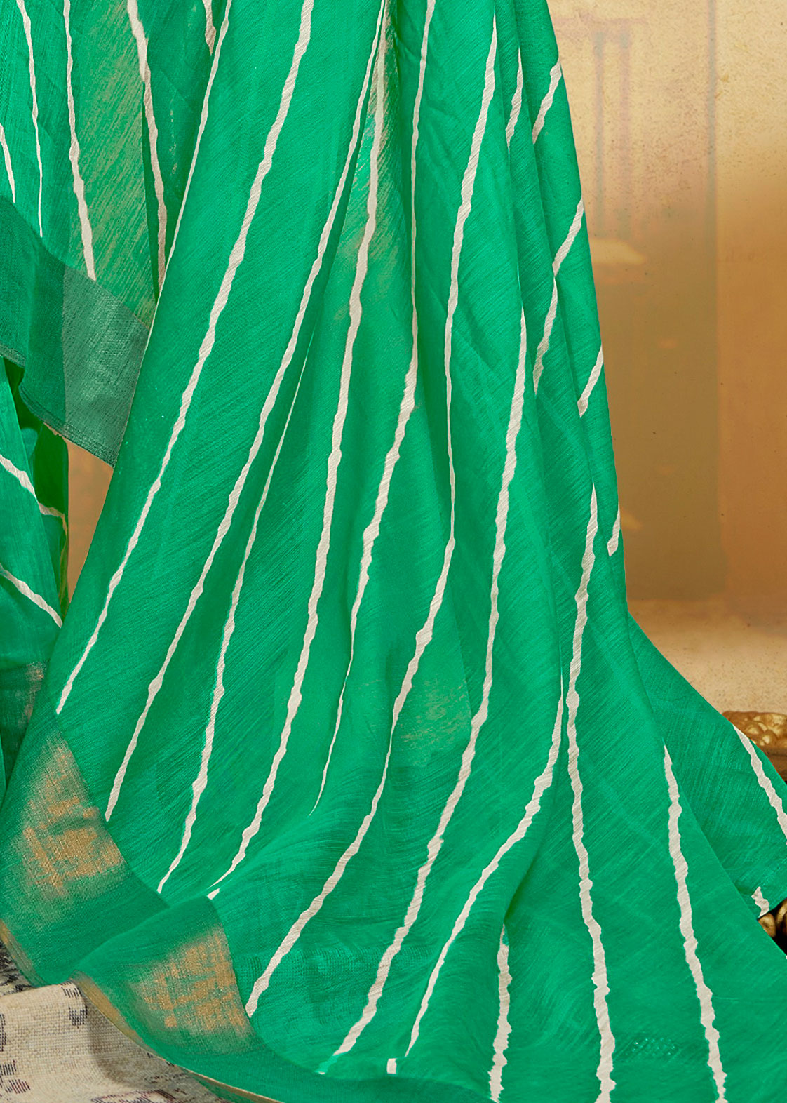 Jeypore Hand Dyed Green Leheriya Saree