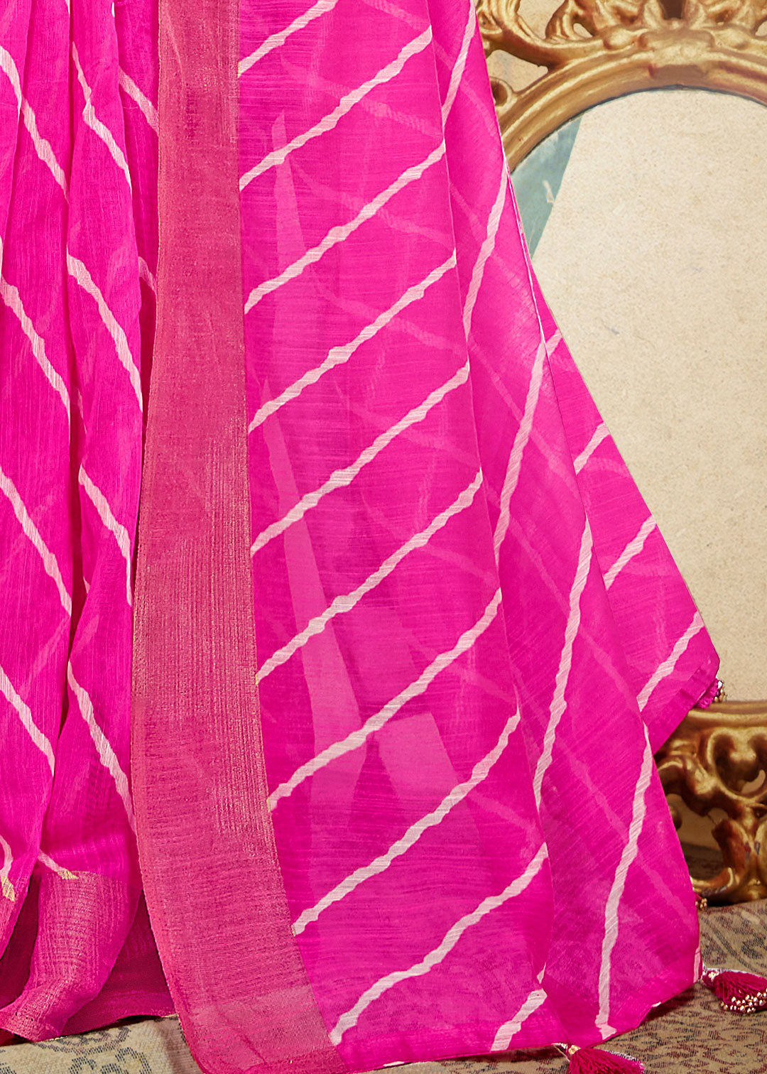 Jeypore Hand Dyed Pink Leheriya Saree