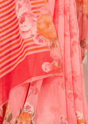 Beautiful Color Prints Pink Peach Linen Dailywear Saree