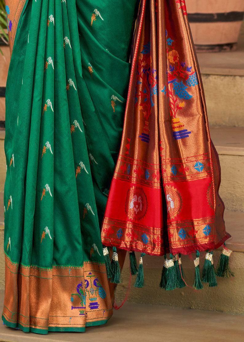 Rich Zari Woven Green Paithani Art Silk Saree