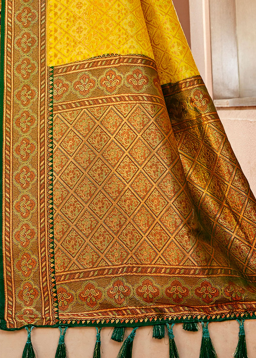 Pure Tanchui Weaving Gold Yellow Traditional Looking Saree