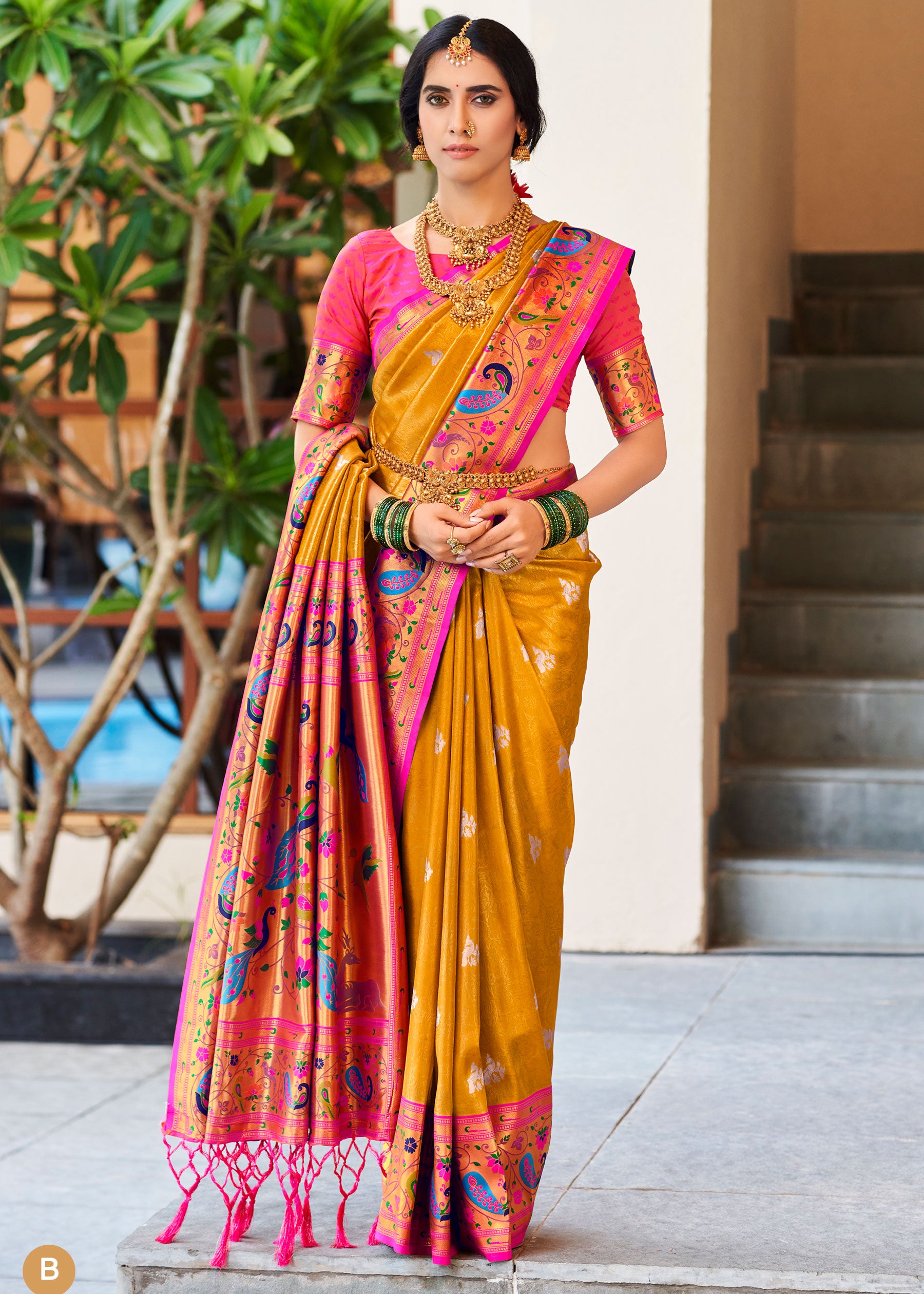 Gold Kanchipuram Silk Mustard Paithani Saree