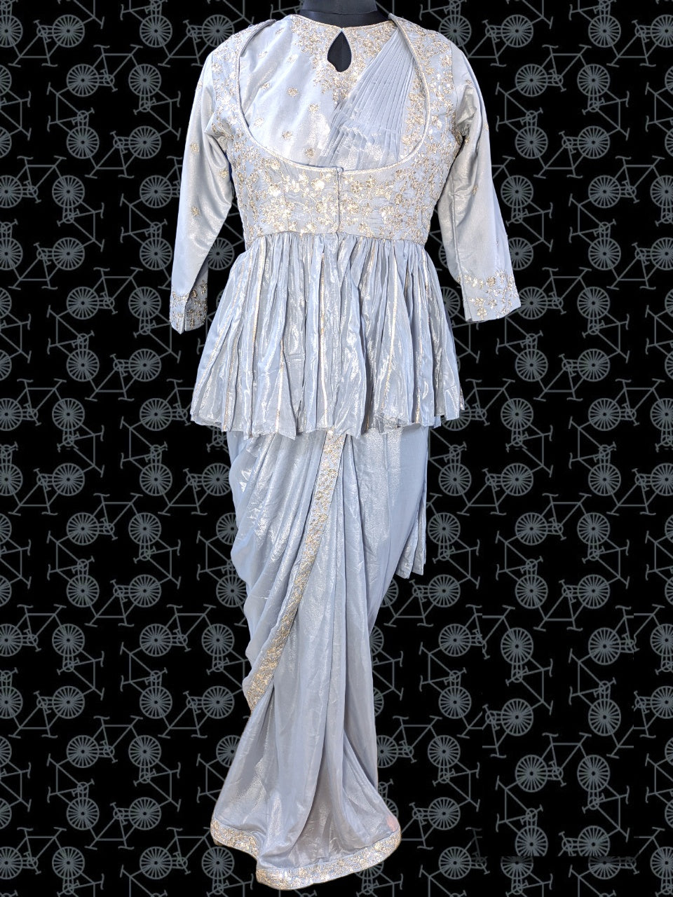 Designer Silver Marble Georgette Grey Ready To Wear Saree