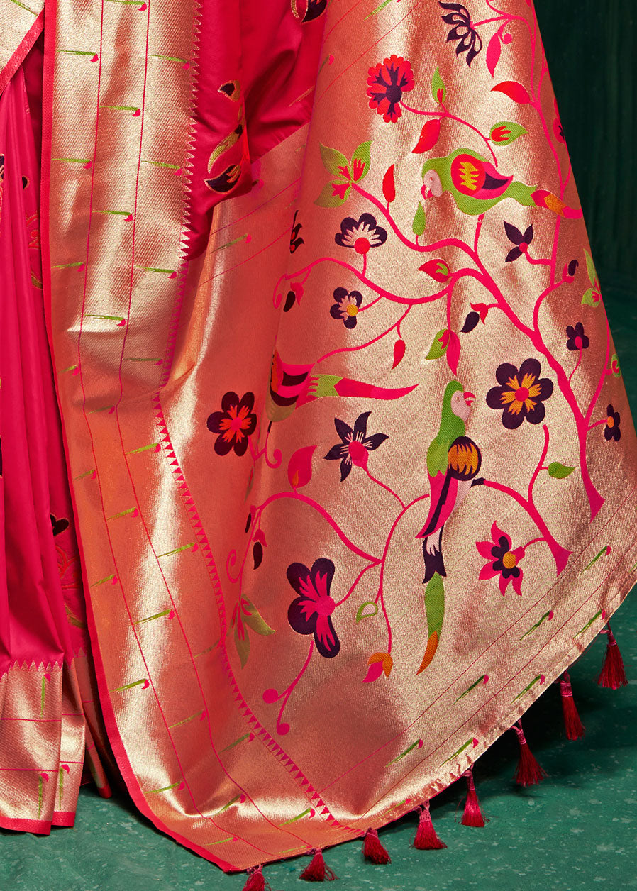 Pure Silk Meena Woven Pink Paithani Sare
