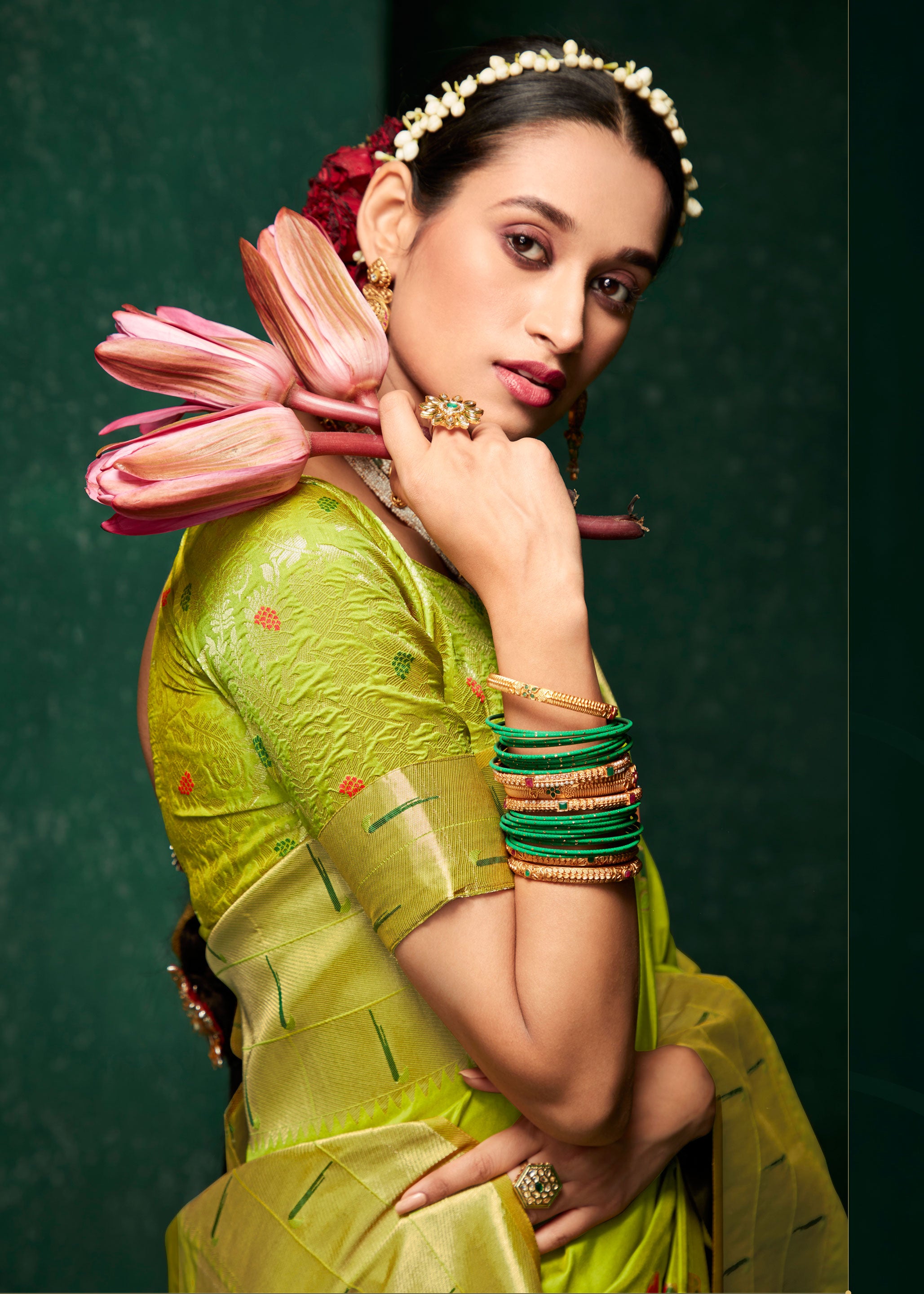 Pure Silk Meena Woven Light Green Paithani Sare