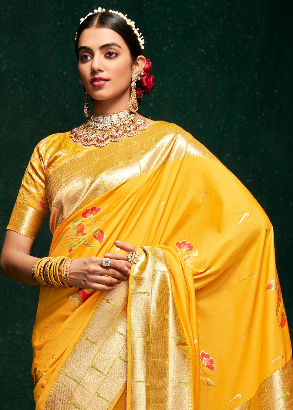 Pure Silk Meena Woven Yellow Paithani Sare