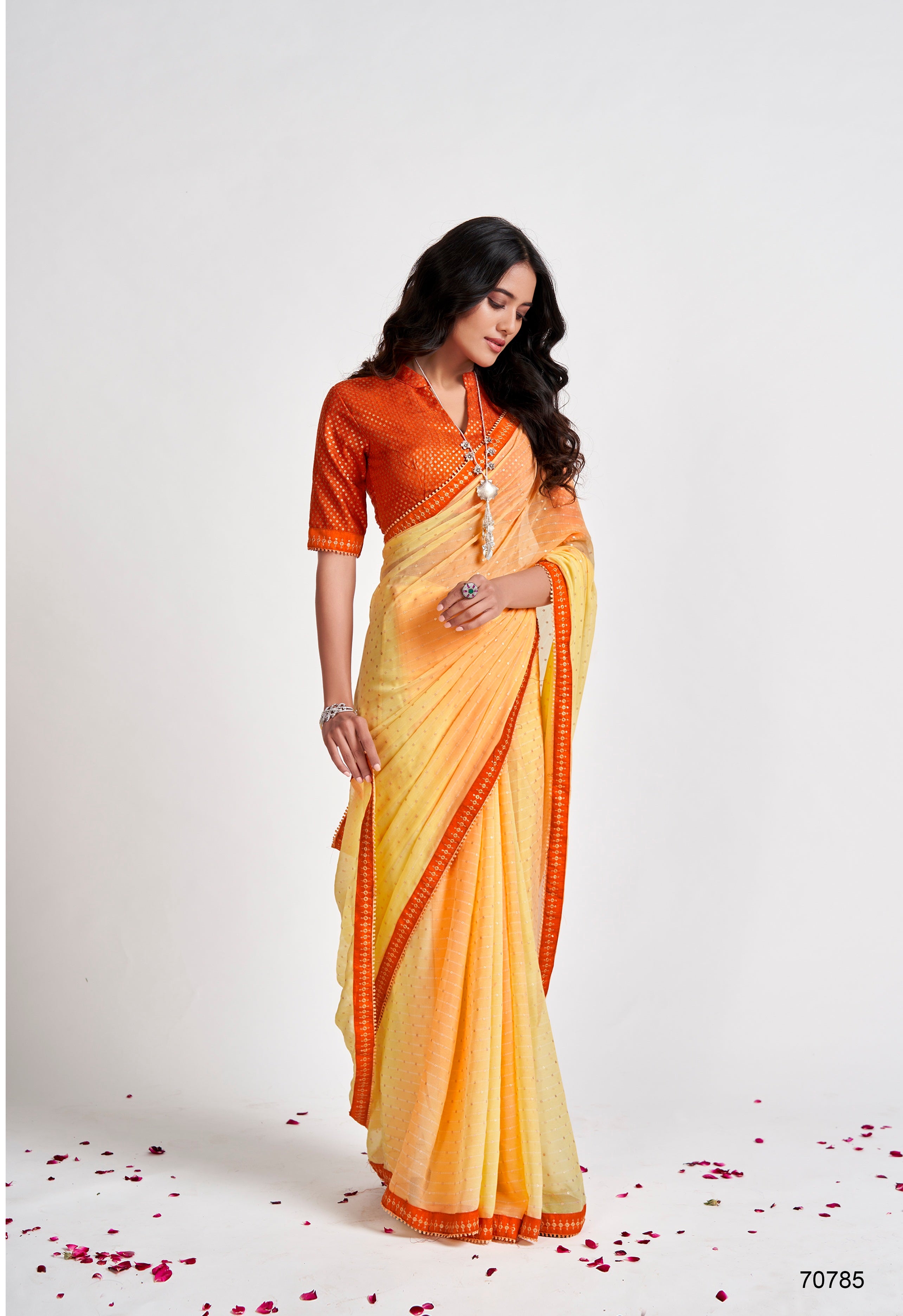 BUTTER YELLOW GEORGETTE PRINT SAREE