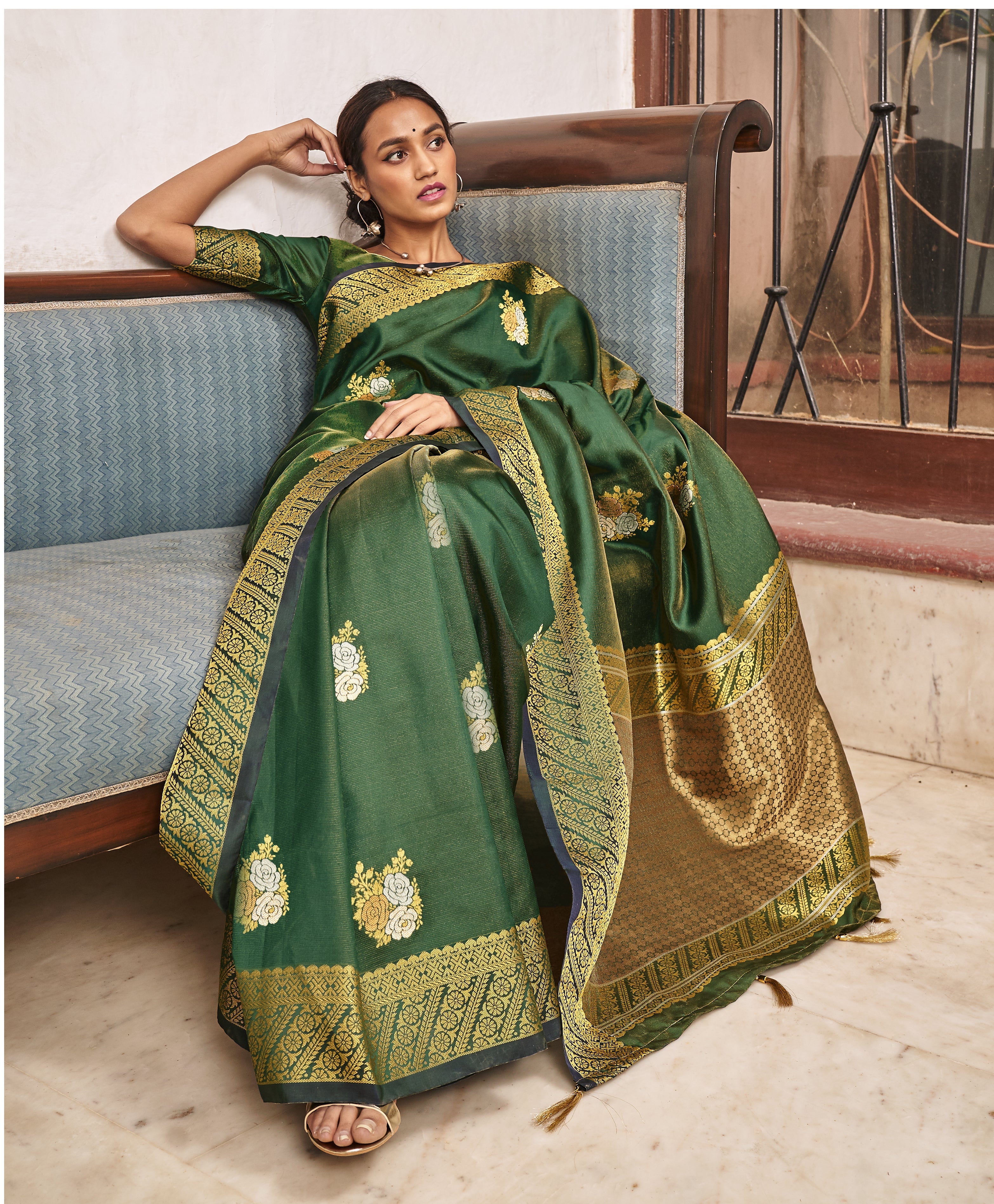 Rich Green Zari Woven Banarasi Silk Saree