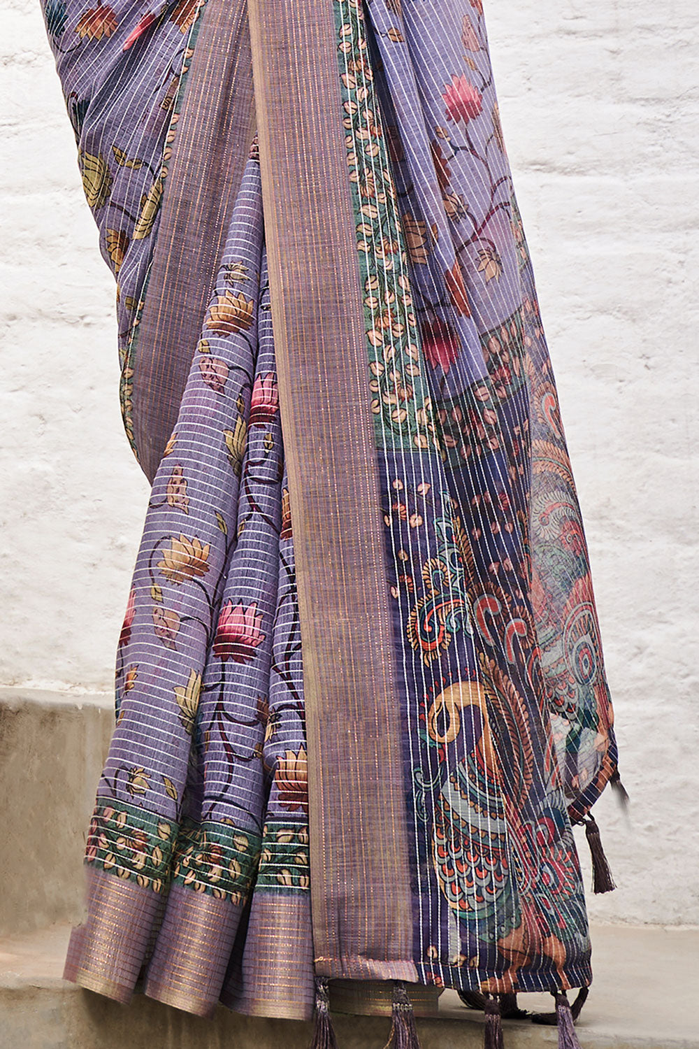 Lavender Purple Digital Printed Weaving Linen Saree