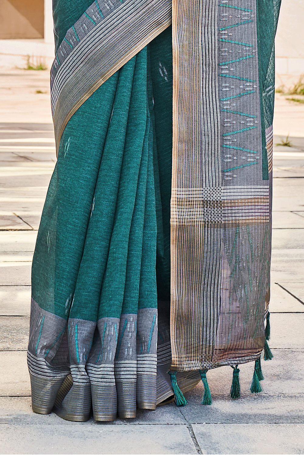 Teal Printed Cotton Silk Saree By Shangrila