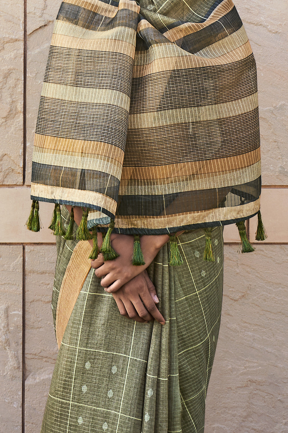 Olive Green Printed Cotton Silk Saree By Shangrila Designer Saree