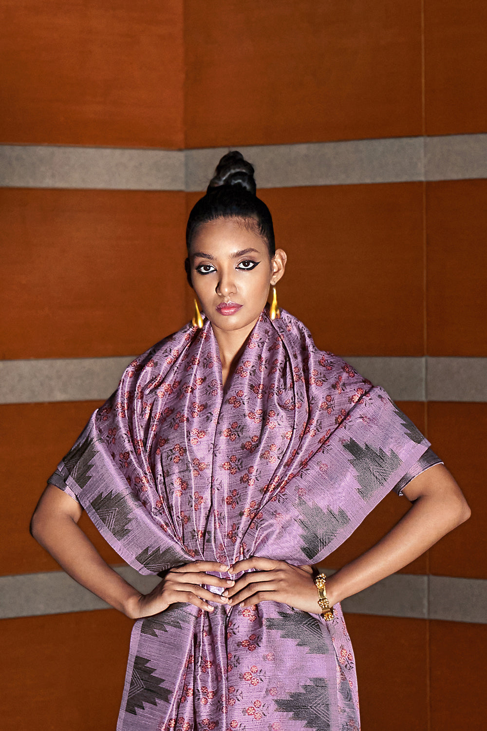 Purple Digital Printed Handloom Silk Saree By Shangrila