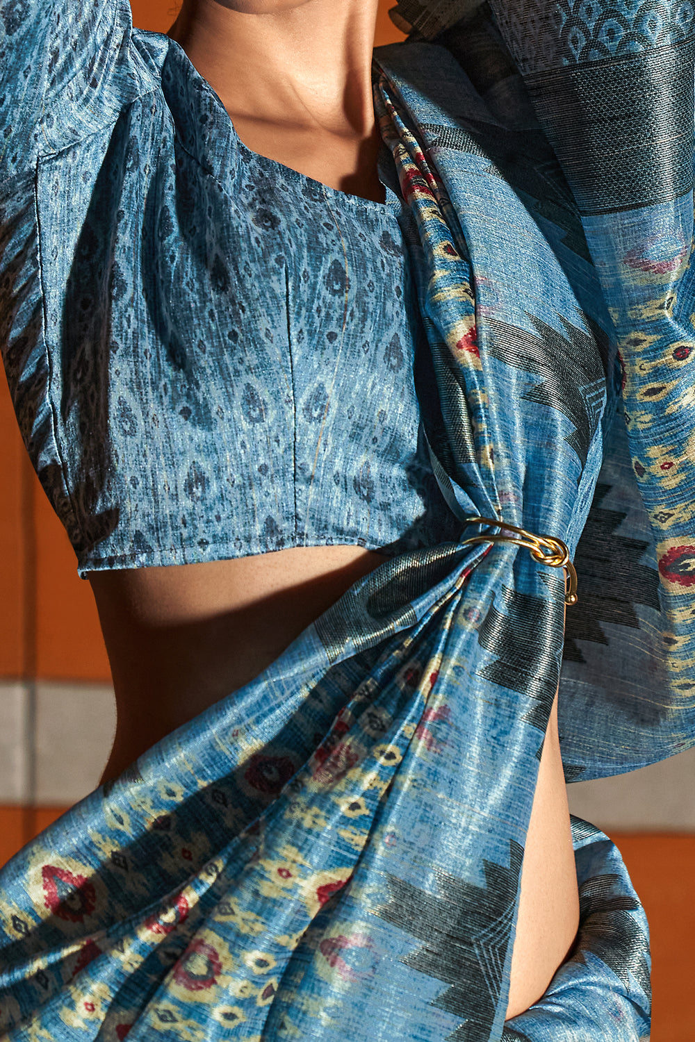Blue Printed Handloom Silk Saree By Shangrila Designer Saree