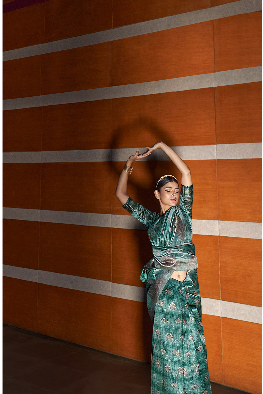 Sea Green Digital Printed Handloom Silk Saree By Shangrila Designer Saree