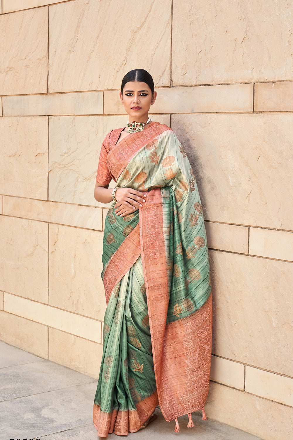 Green Digital Printed  Silk Saree  With  Blouse Piece  By Shangrila Designer